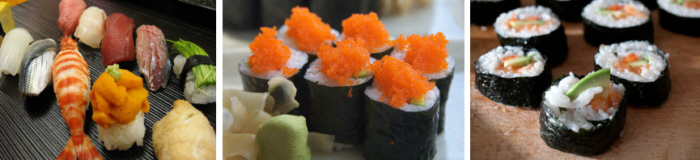 Distintos tipos de sushi de Pescaderías Ernesto Prieto