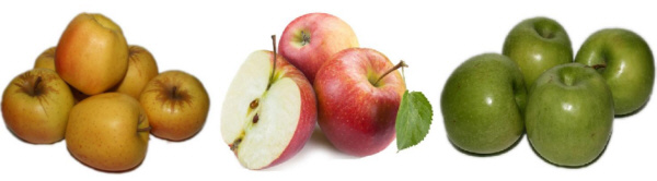 Muestrario manzanas Golden, Royal Gala, Granny Smith en Frutas Charito