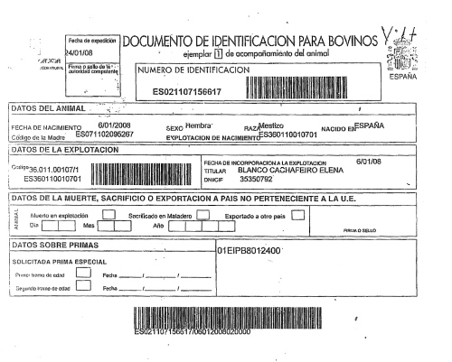 Documentación de la supervaca de Carnes Cesáreo Gómez