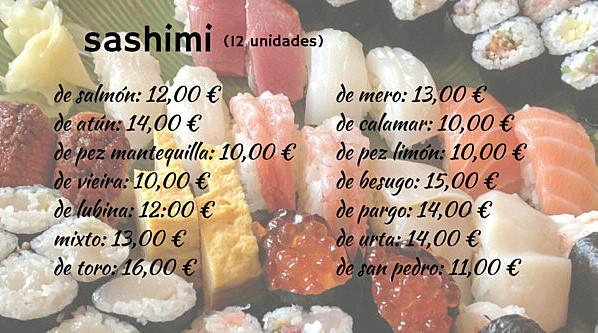 Menú de sashimi para llevar Pescadería Ernesto Prieto
